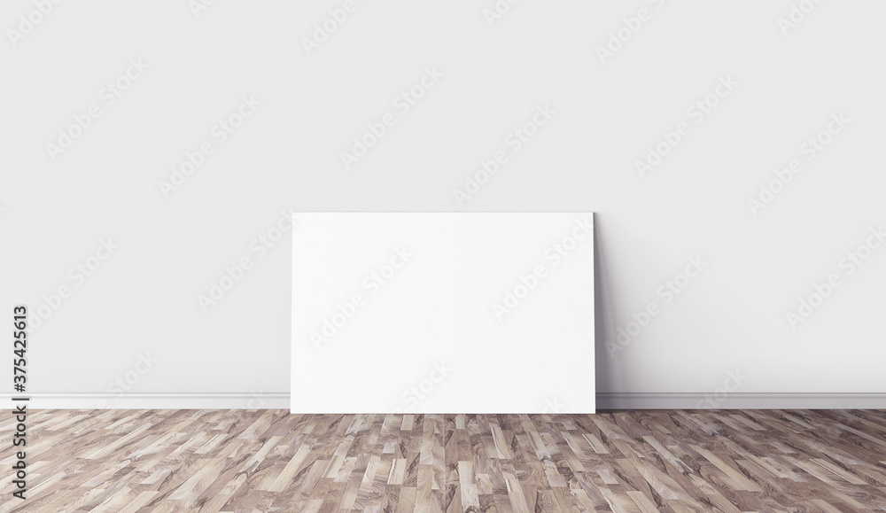 White blank horizontal canvas on floor. Blank mockup for you design. Good use for advertasing. White blank horizontal canvas on floor. Blank mockup for you design. Good use for advertasing.