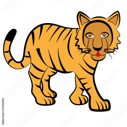 Large striped tiger on a white background.