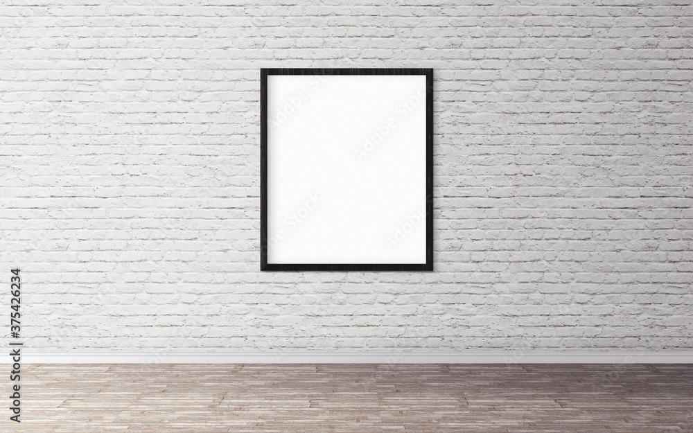White poster on wall with blank frame. Good mock up for you design preview. Layout concept. White poster on wall with blank frame. Good mock up for you design preview. Layout concept.