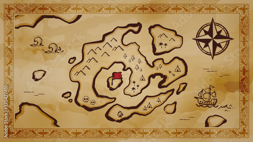 古い宝の地図の背景イラスト_16:9