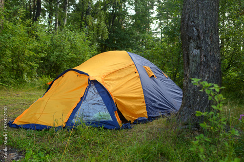 Camping tent in forest. © konstan