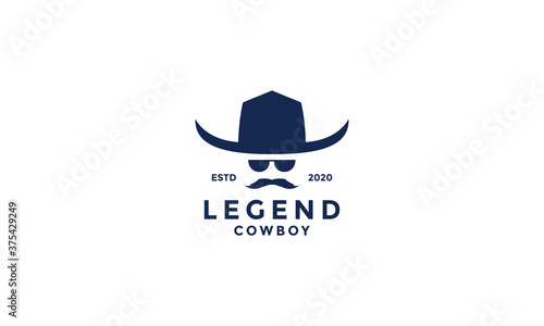 old cowboy hat mustache mascot logo vector icon illustration