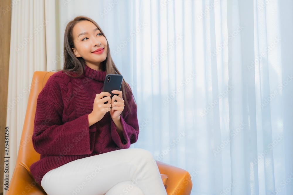 Portrait beautiful young asian woman smile relax on sofa Portrait beautiful young asian woman smile relax on sofa