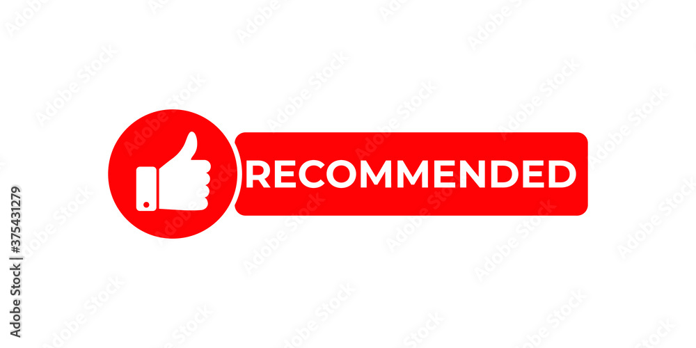Vector illustration recommended icon, red banner with thumbs up. Vector illustration recommended icon, red banner with thumbs up.