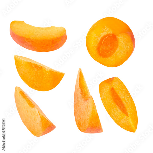 Apricot slices set isolated on white background