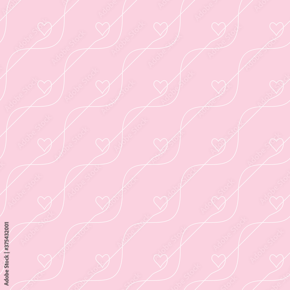 Seamless geometric pattern made of continuous one line drawing heart and wave, Texture in pink color abstract linear pattern Seamless geometric pattern made of continuous one line drawing heart and wave, Texture in pink color abstract linear pattern