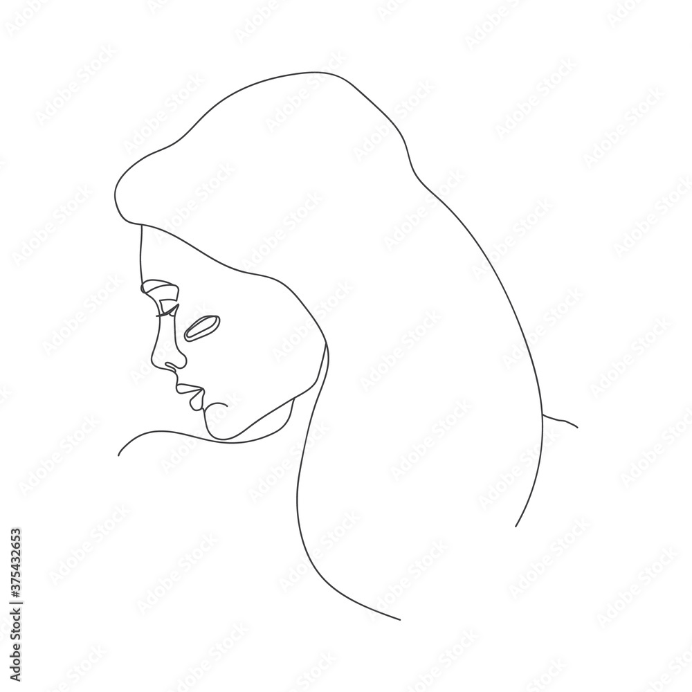 One line continuous drawing of woman face. continuous line drawing. Logo, icon, label. Vector Portrait of a female. For Beauty Concept, t-Shirt Print, postcard, poster One line continuous drawing of woman face. continuous line drawing. Logo, icon, label. Vector Portrait of a female. For Beauty Concept, t-Shirt Print, postcard, poster