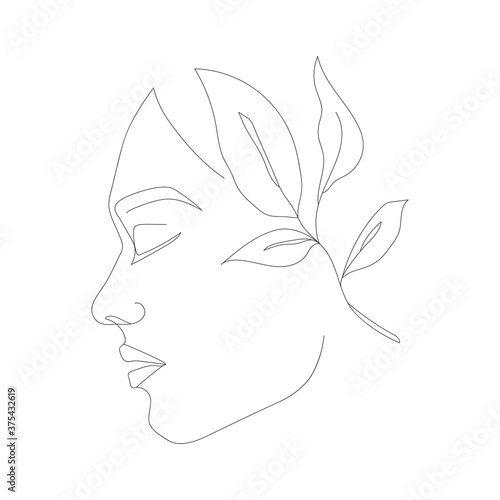 One line continuous drawing of woman face. continuous line drawing. Logo, icon, label. Vector Portrait of a female. For Beauty Concept, t-Shirt Print, postcard, poster