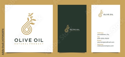 modern olive oil logo with leaf combination and business card