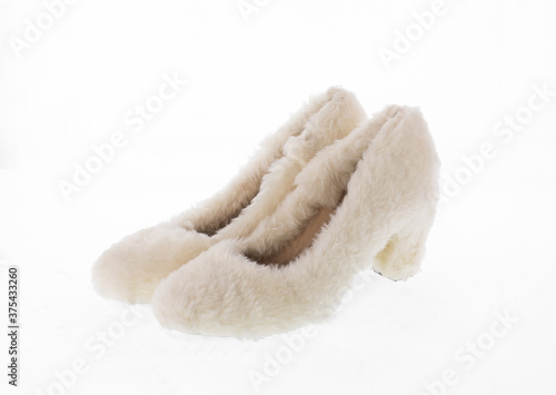 fur female shoes isolated on white background