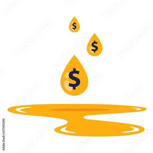 the dollar sign in a drop falls into a gasoline puddle. flat vector illustration isolated on white background