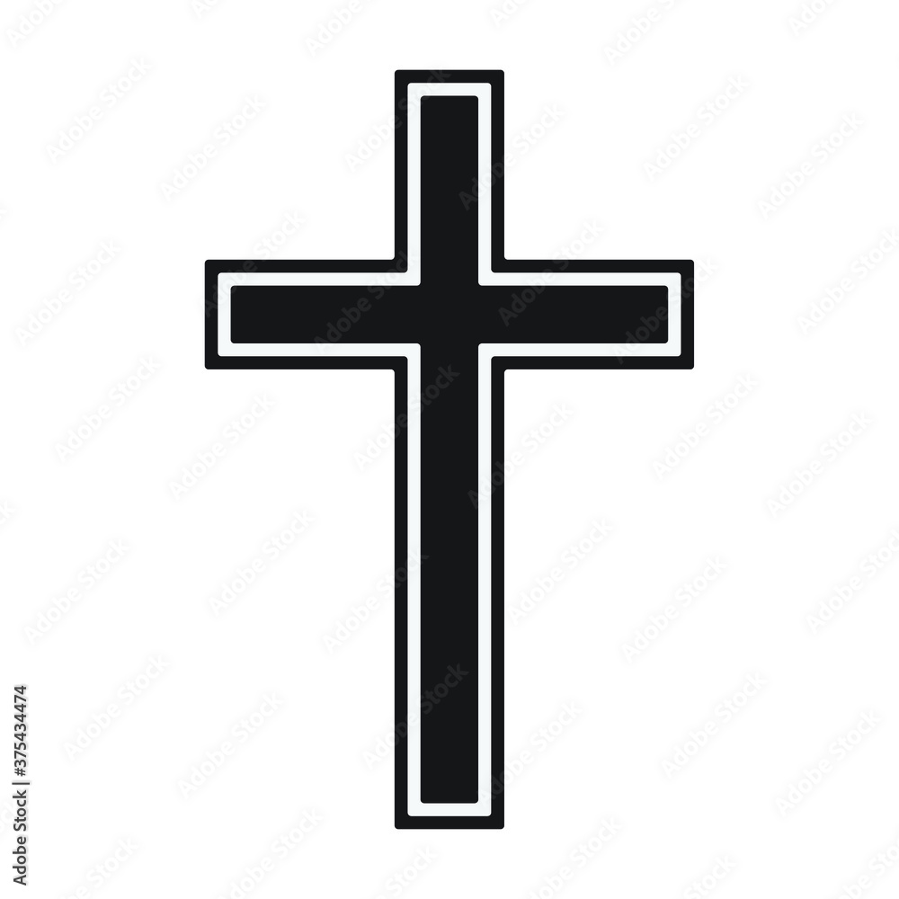 Cross vector shape symbol. Christianity sign. Christian religion icon. Catholic and protestant faith logo or image. Black silhouette isolated on white background.