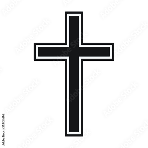 Cross vector shape symbol. Christianity sign. Christian religion icon. Catholic and protestant faith logo or image. Black silhouette isolated on white background.