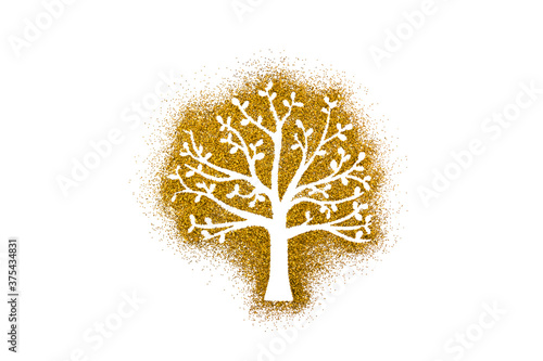 фотографія Small tree shape on golden glitter isolated on white background