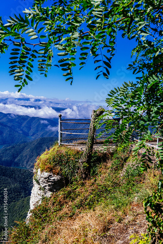 Viewpoint of the Sanctuary of the Mare de Déu del Far with the susqueda reservoir in the background photo