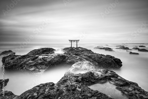 Torii gate at the sea, Oarai, Ibaraki Prefecture, Japan	 photo