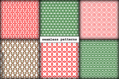 seamless pattern Christmas set of minimalism hand-drawn New Year elements in traditional festive red green gold color palette. endless illustration for packaging wrapping paper cards gift boxes