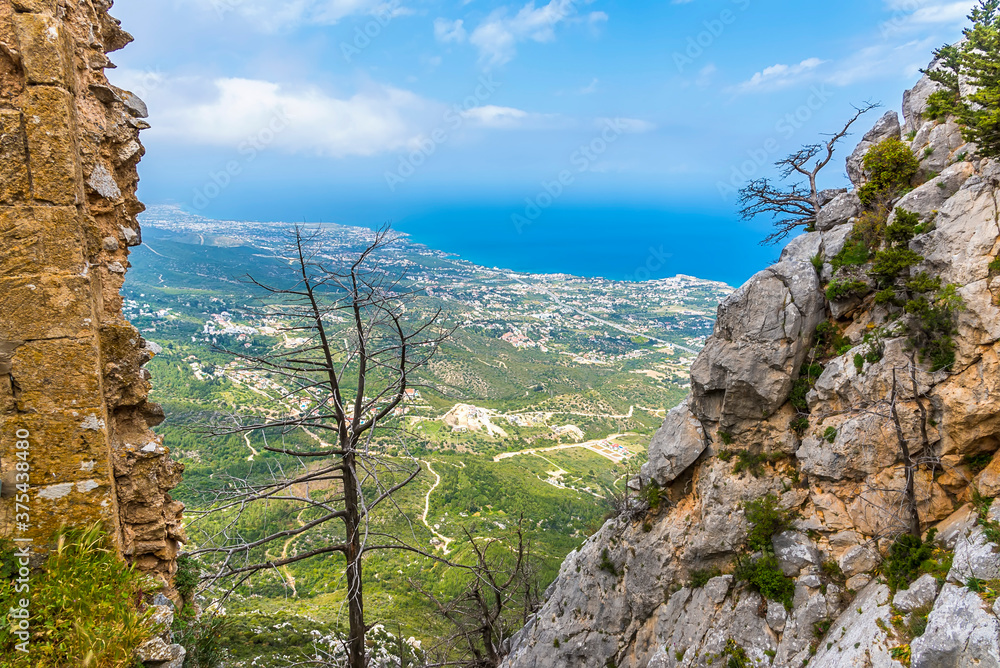 Looking west along the northern coast from the ruins of Saint Hilarion Castle, Northern Cyprus