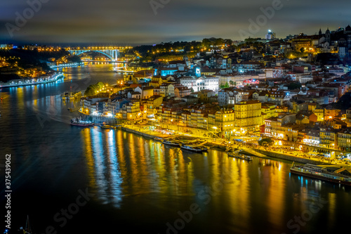 Night shot of the Cais do Riberia in Porto  Portugal