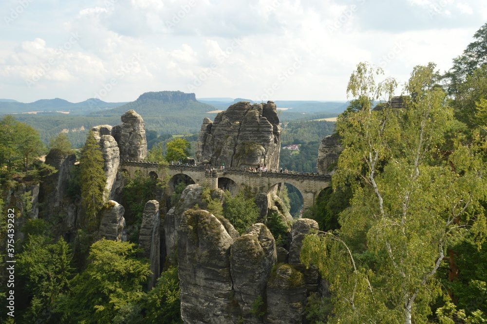 The stunning cliffs and riverside in the Saxon Bohemian Switzerland in Germany