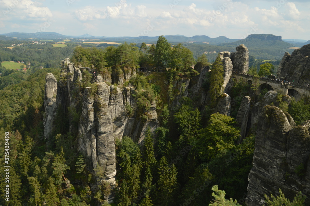 The stunning cliffs and riverside in the Saxon Bohemian Switzerland in Germany