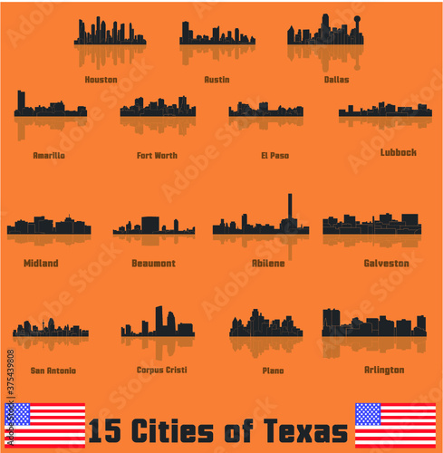 Cities of Texas ( Amarillo, Fort Worth, El Paso, Houston, Austin, Dallas, San Antonio, Plano, Corpus Cristi, Galveston, Abilene, Arlington, Lubbock, Midland, Beaumont )