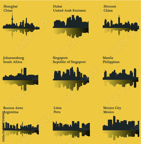 Set of 9 City (Johannesburg, Lima, Buenos Aires, Dubai, Manila, Mexico City, Shanghai, Shenzen, Singapore)