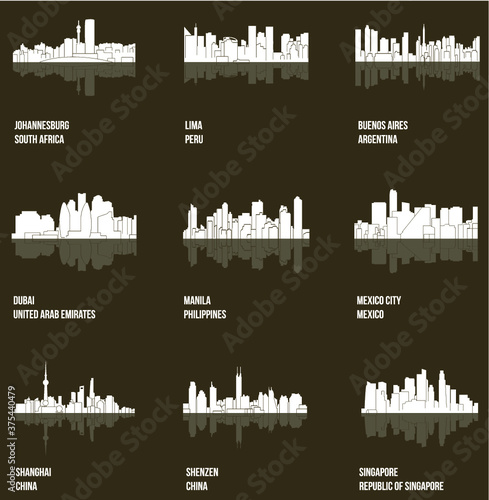 Set of 9 City (Johannesburg, Lima, Buenos Aires, Dubai, Manila, Mexico City, Shanghai, Shenzen, Singapore)