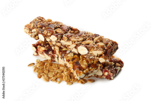 Tasty granola bars isolated on white background