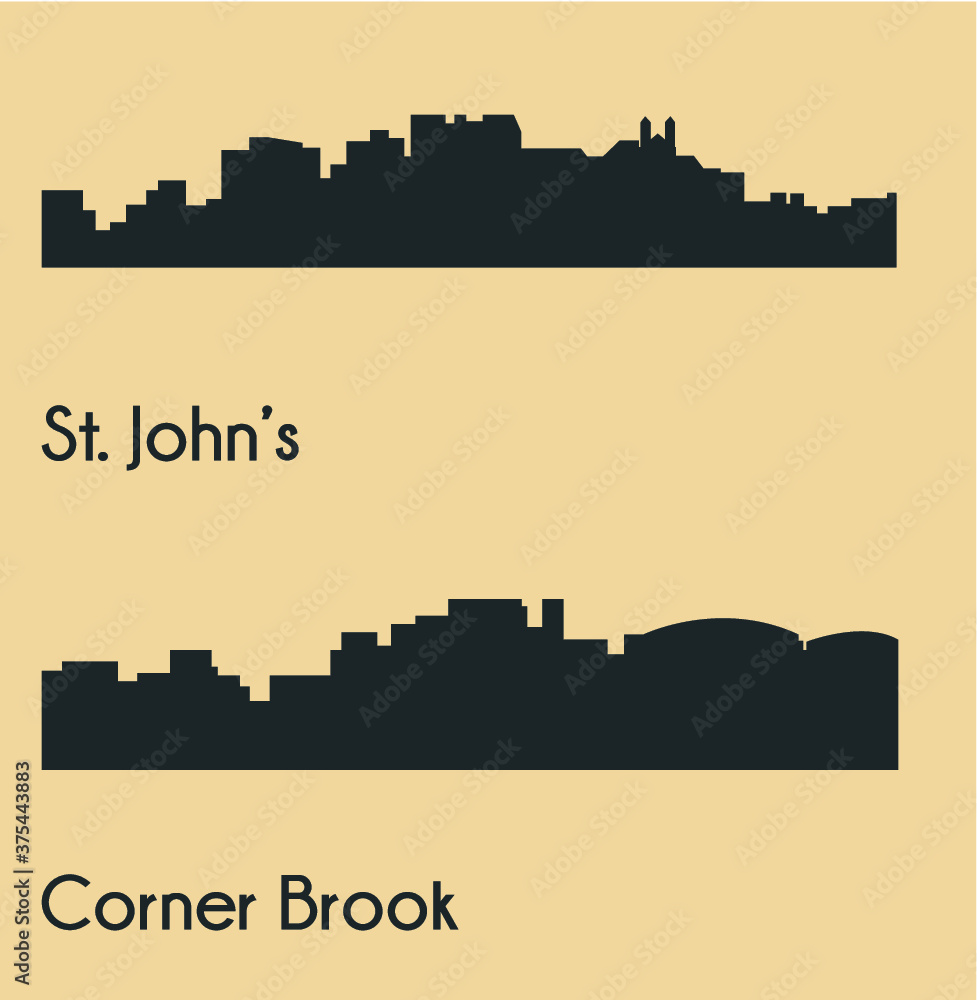 Set of 2 city silhouette in Newfoundland and Labrador, Canada ( St. John's, Corner Brook )