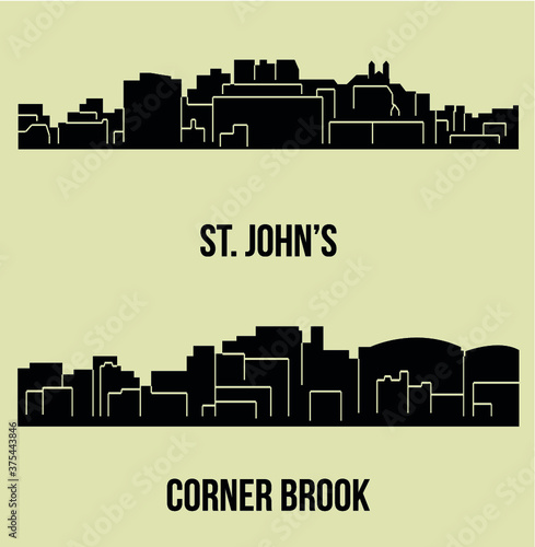 Set of 2 city silhouette in Newfoundland and Labrador, Canada ( St. John's, Corner Brook )