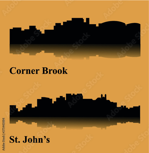 Set of 2 city silhouette in Newfoundland and Labrador, Canada ( St. John's, Corner Brook )