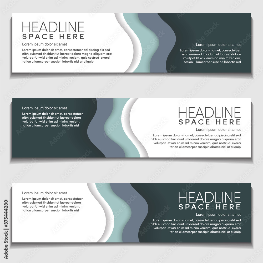 Header Web Banner Background Template. Gradient Soft Black gray Modern Corporate Wavy, Wave, Curve Design Vector Style. for Header, footer and Advertising.