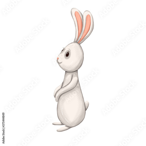 cute little bunny nursery art element, hand drawn woodlan animal photo