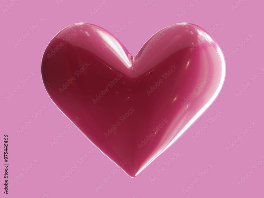 shiny heart with highlights isolated on pink background. 3d illustration