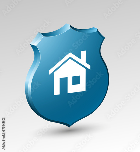 Design Shield with icon of house. Origami banner