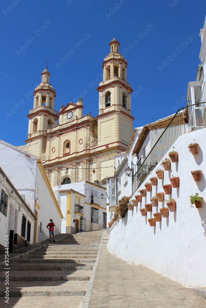 Street of the village of Olvera with the church in the background. Olvera is a village of the province of Cadiz (Spain) 