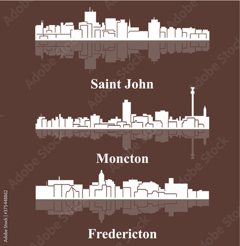 Set of 3 City silhouette in New Brunswick, Canada ( Fredericton, Saint John, Moncton ) photo