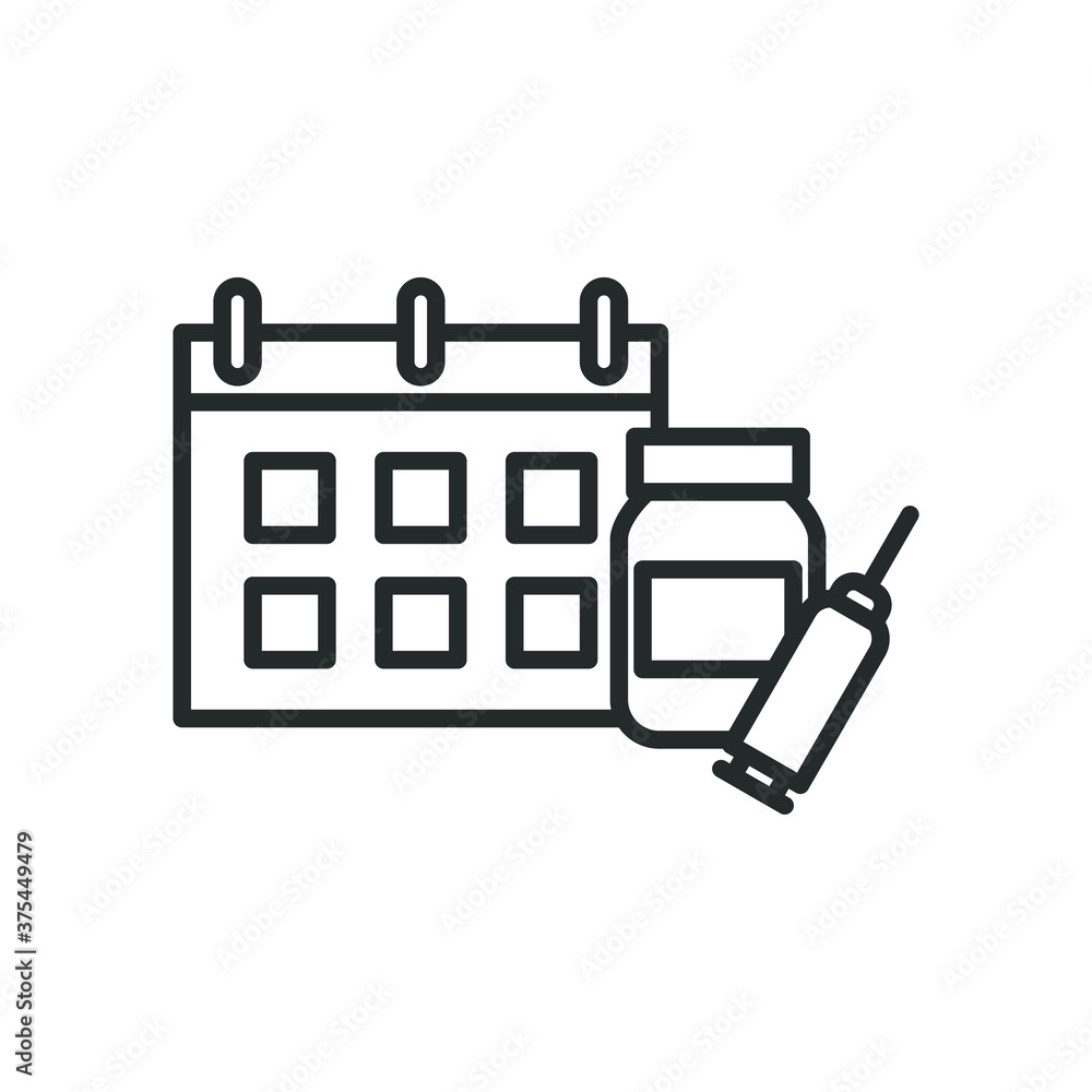 Medicine jar injection and calendar line style icon vector design Medicine jar injection and calendar line style icon vector design