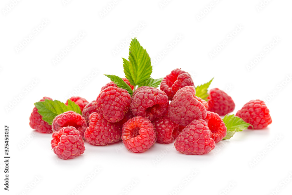 raspberries with leaf isolated on a white background raspberries with leaf isolated on a white background