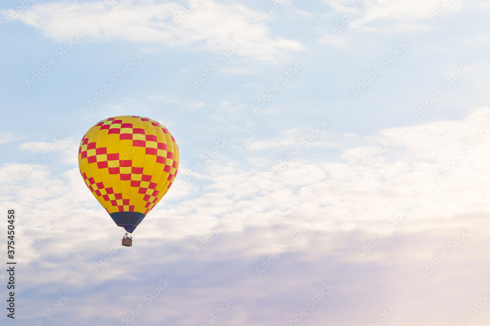 Fototapeta premium Hot air balloon in the sky in summer, banner