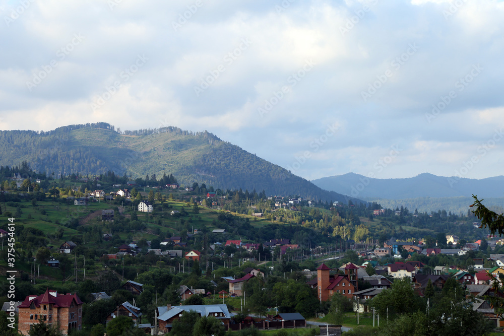 small village in the mountains in summer