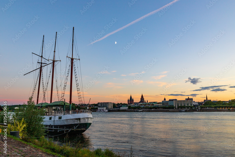 MAINZ-KASTEL, GERMANY, AUGUST 25, 2020: The restaurant ship 