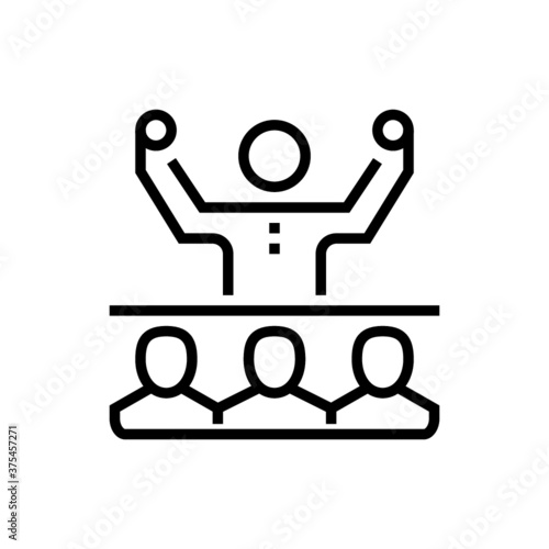 Teacher lecture in front an auditory red and pink gradient material white icon minimal design