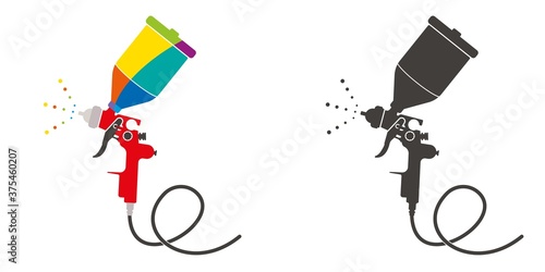 Paint sprayer vector illustration.Spray gun for car body painting, aerography airbrush.