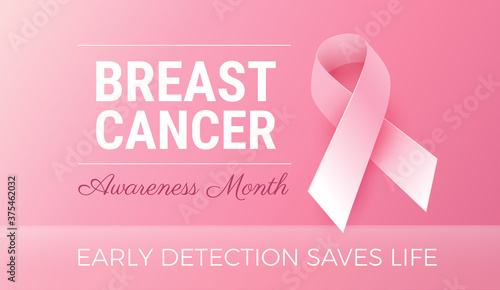 October Breast Cancer Awareness Month. Calm pink color design with pink ribbon and motivational text - Early detection saves life. Vector illustration