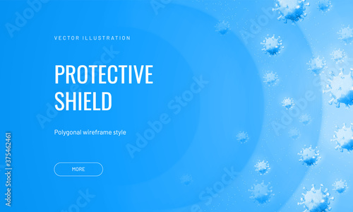 Force field from viruses in abstract polygonal style on a light background. Vector illustration of protection from an infectious agent. Virus shield or airflow with bacteriophages