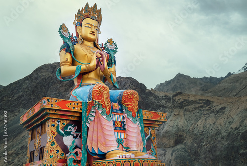 Maitreya Buddha statue near the Diskit Gompa (Diskit Monastery) in the Nubra Valley of Ladakh, northern India. photo