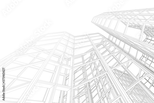 Abstract architectural background. Linear 3D illustration. Concept sketch
