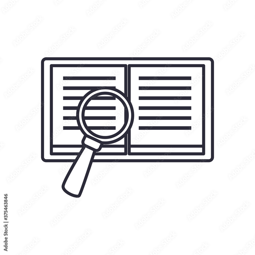 open book with lupe line style icon vector design open book with lupe line style icon vector design